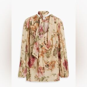 Zimmermann Cascadian Floral Blouse in beige chiffon
